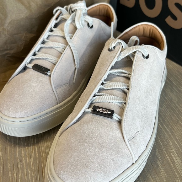 BOSS GARY SUEDE LOW-TOP TRAINERS WITH BRANDED LACE LOOP